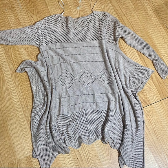 🏷️🏷️Ladies Tan Beige wool blend Duster Herringbone knit cardigan layering - Picture 2 of 9